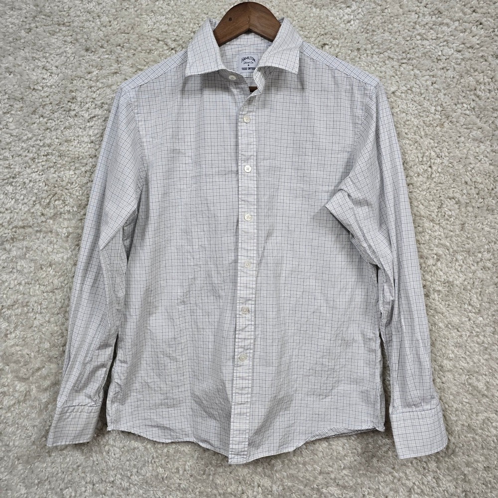 Hamilton Shirt Co x Todd Snyder Button Front Men's 16 White Blue Grid Check USA